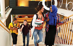 Students walking up stairs