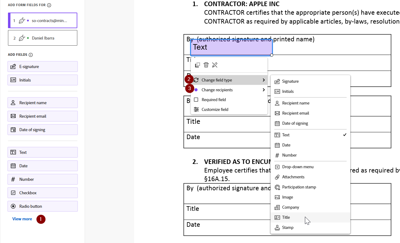 Screenshot of Adobe Sign functions within JAGGAER